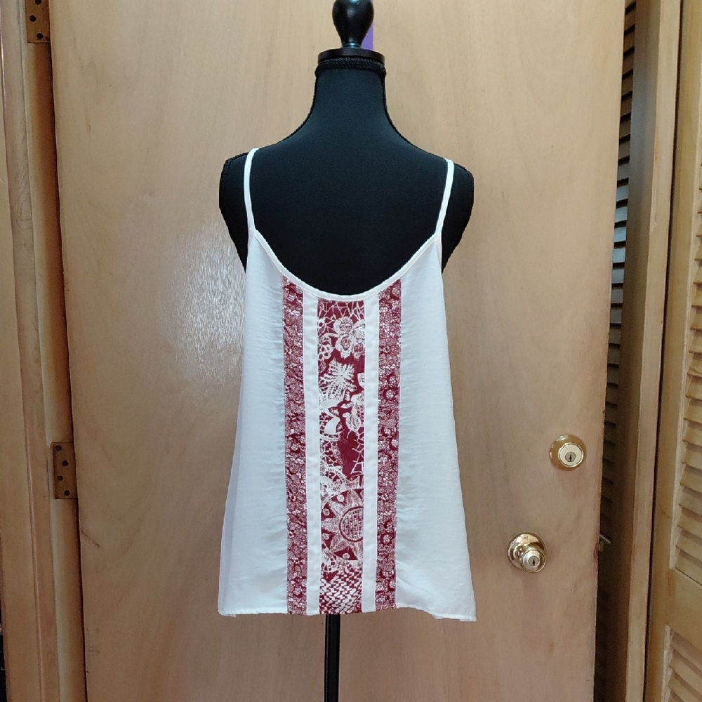 White and Red Patterned Women's Top